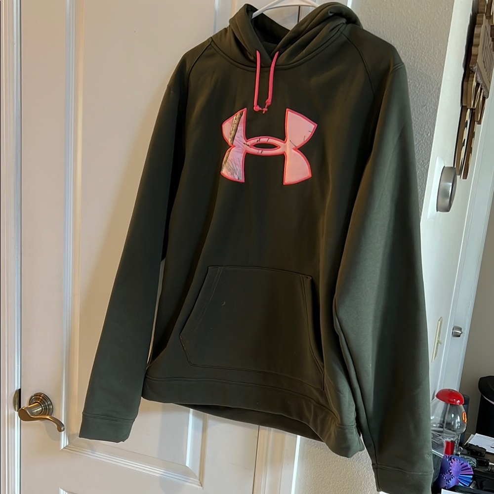 Under Armour Olive Green Hoodie with Pink Logo